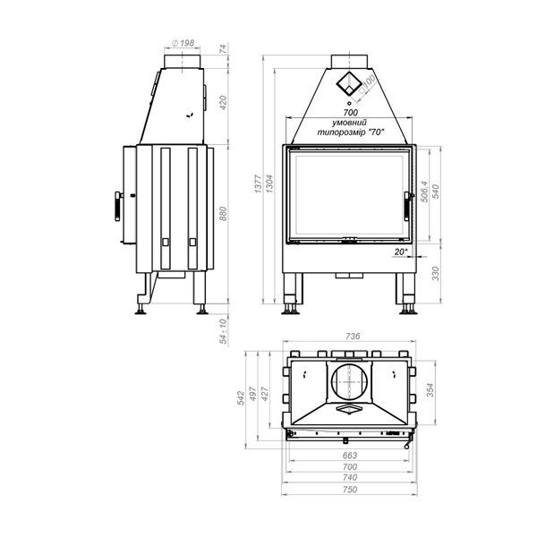 Сталева камінна топка M-FIRE 70 пряма 15 кВт на дровах m-fire70p фото