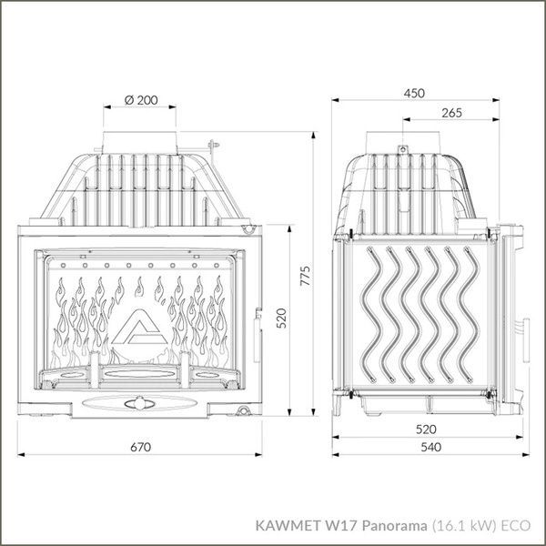 Чугунная каминная топка KAWMET W17 Panorama 16.1 кВт KAW-MET W17 PN 16.1KW/EKO фото