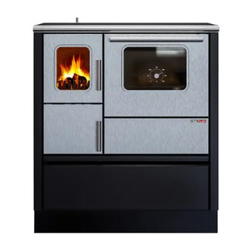 Печь кухня на дровах ALFA-PLAM INOX 75 6 кВт с духовкой INOX 75 ЧОРНИЙ фото