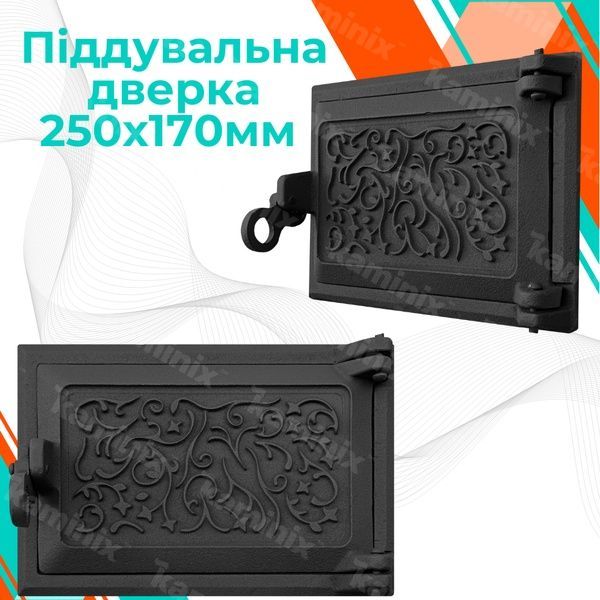 Поддувальная дверца чугунная для камина/печи ВД-ЯП Паутинка 250х170 мм (черные крашеные) 1554-black фото