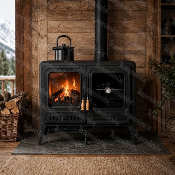 Чугунная кухонная печь на дровах Flame Stove Troy Landscape Kuzineli 12 кВт FS-061 фото