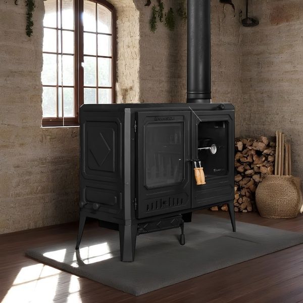 Чугунная кухонная печь на дровах Flame Stove Troy Landscape Kuzineli 12 кВт FS-061 фото